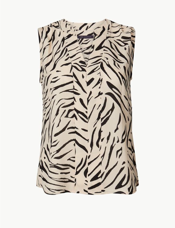 Marks & Spencer Petite Animal Print V-neck Shell Top Ivory Mix