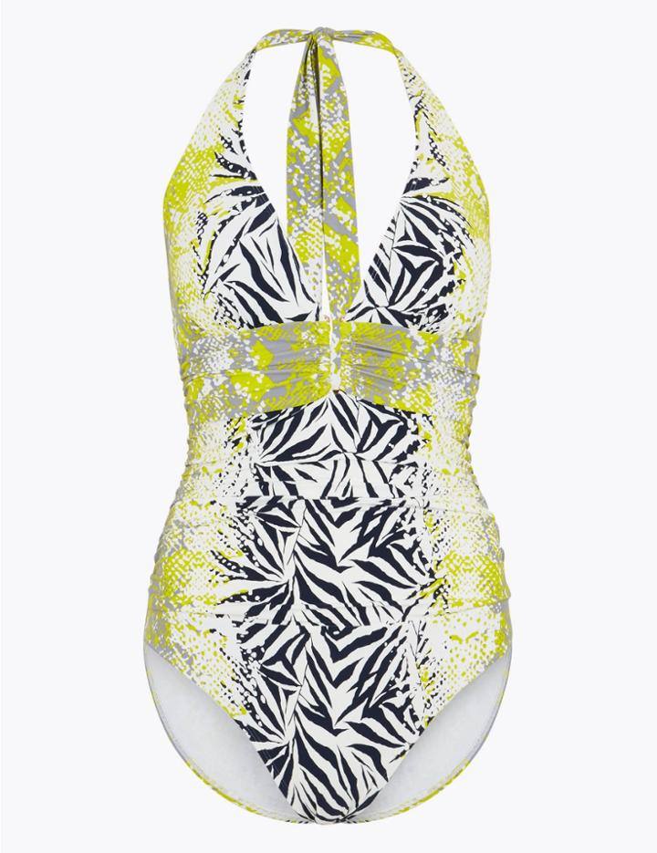 Marks & Spencer Animal Print U Bar Plunge Swimsuit White Mix