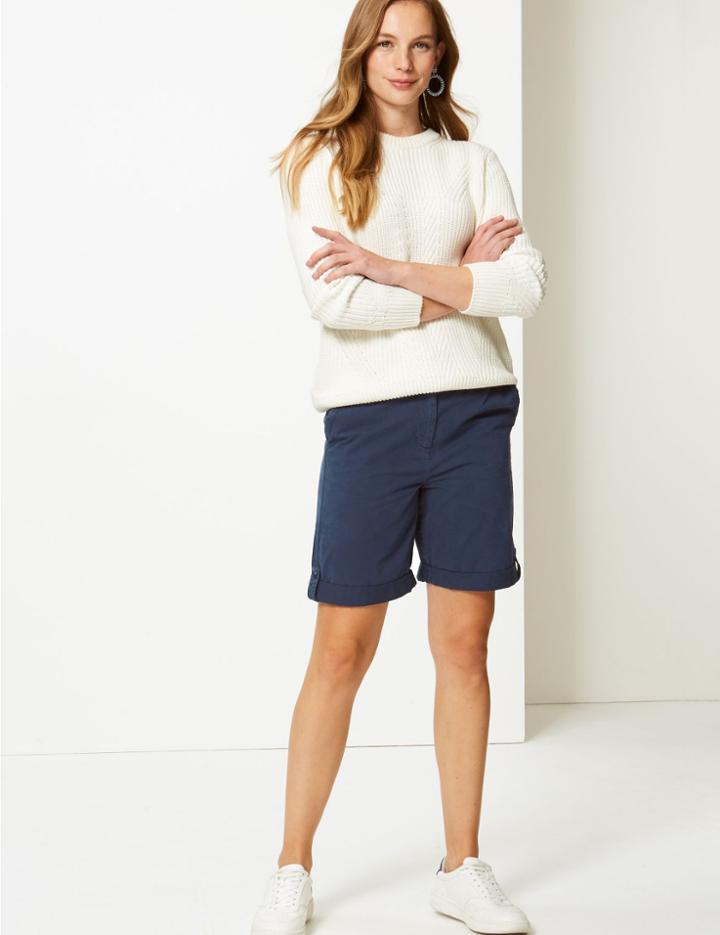 Marks & Spencer Longer Length Pure Cotton Chino Shorts Navy