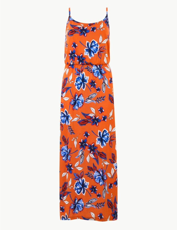 Marks & Spencer Pure Cotton Floral Print Slip Maxi Dress Orange Mix