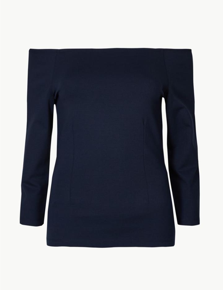Marks & Spencer 3/4 Sleeve Bardot Top Navy