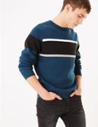 Marks & Spencer Pure Cotton Striped Crew Neck Jumper Teal Mix