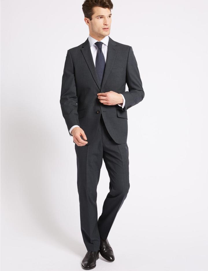Marks & Spencer Grey Striped Tailored Fit Jacket Grey