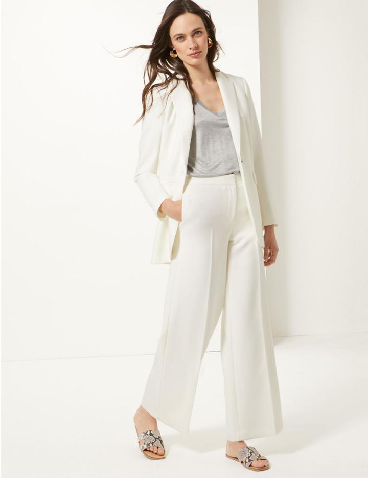 Marks & Spencer Wide Leg Ankle Grazer Trousers Ivory