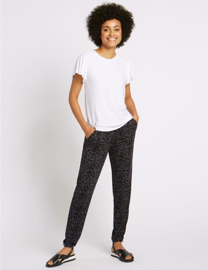 Marks & Spencer Animal Print Tapered Leg Trousers Grey Mix