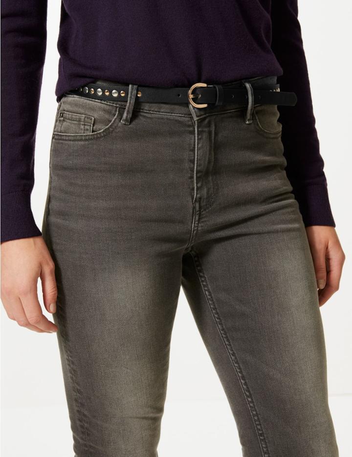 Marks & Spencer Faux Leather Studded Jeans Hip Belt Black