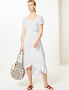 Marks & Spencer Pure Linen Waisted Midi Dress Soft White
