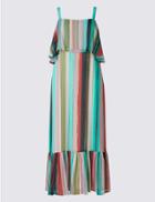 Marks & Spencer Petite Striped Double Layer Slip Dress Blue Mix