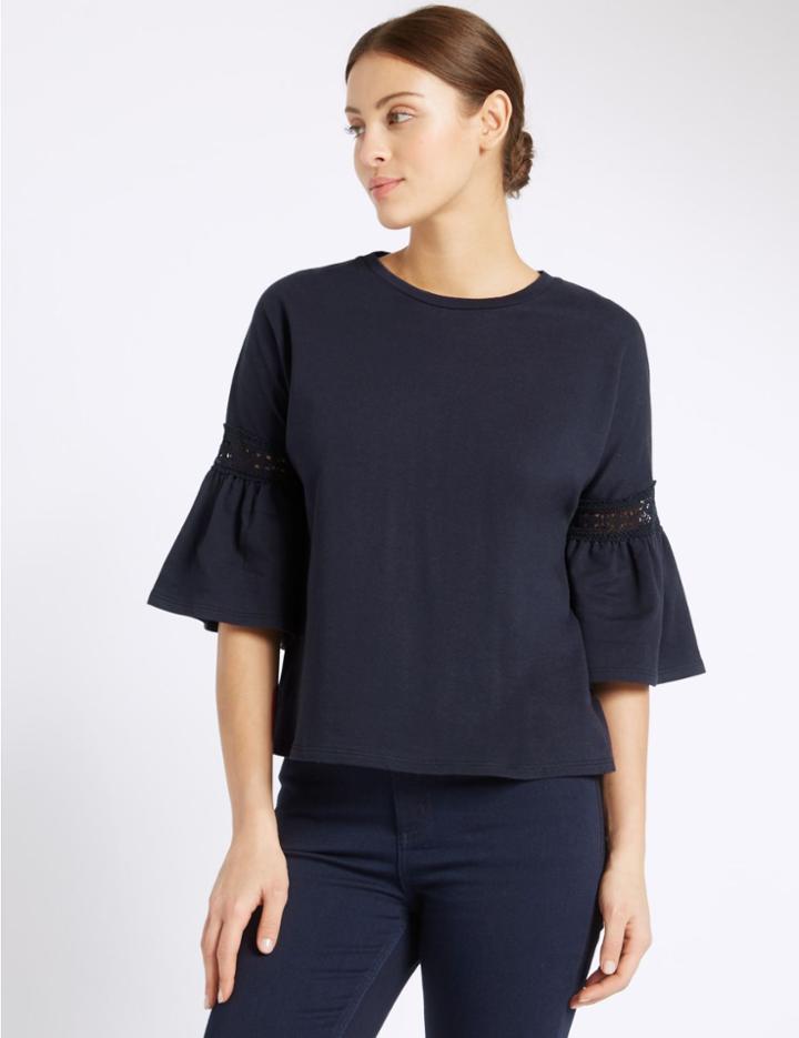 Marks & Spencer Pure Cotton 3/4 Sleeve Sweatshirt Navy