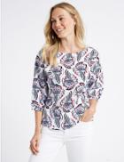 Marks & Spencer Linen Rich Geometric Print Blouse Ivory Mix