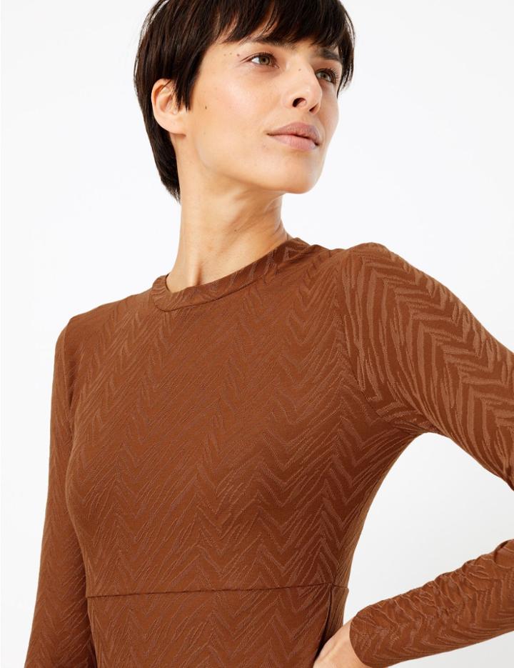 Marks & Spencer Jacquard Print Fit & Flare Midi Dress Dark Orange