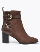 Marks & Spencer Buckle Block Heel Ankle Boots Chocolate Mix
