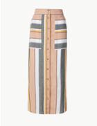 Marks & Spencer Striped Pencil Midi Skirt Ivory Mix