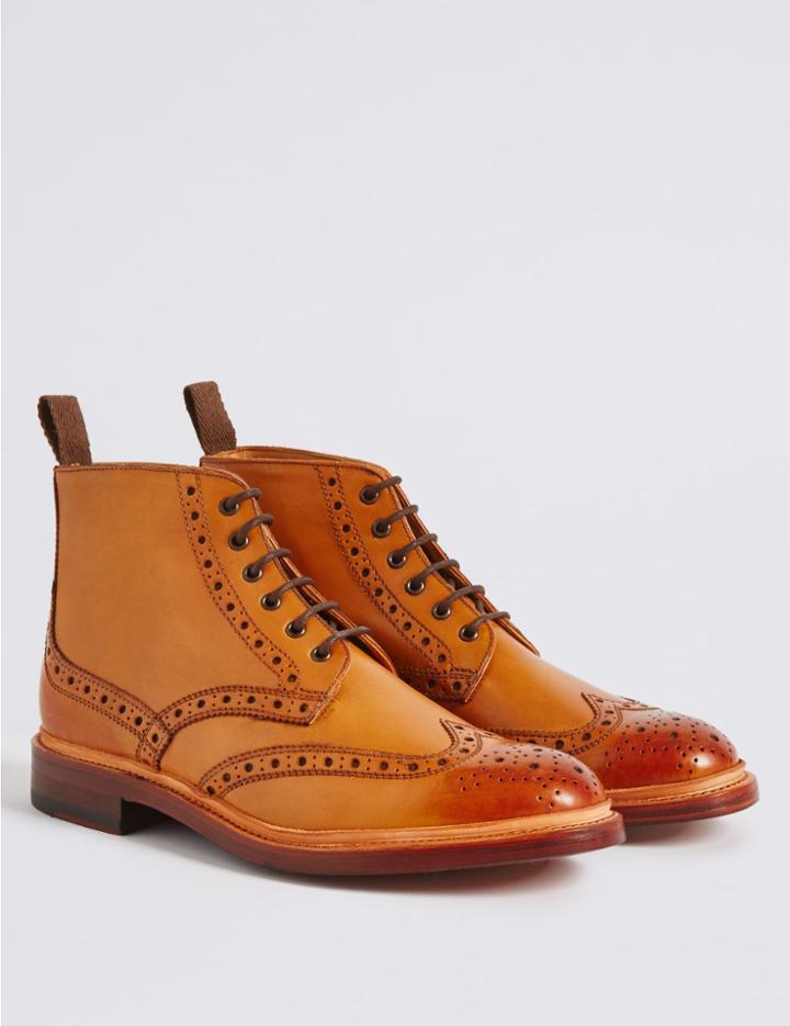 Marks & Spencer Leather Brogue Boots Tan