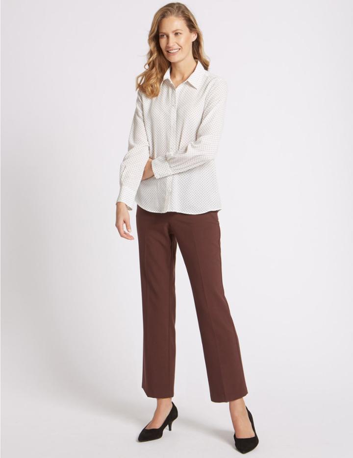 Marks & Spencer Elastic Back Cropped Straight Leg Trousers Chocolate