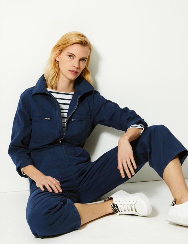 Marks & Spencer Pure Cotton Utility Jumpsuit Indigo
