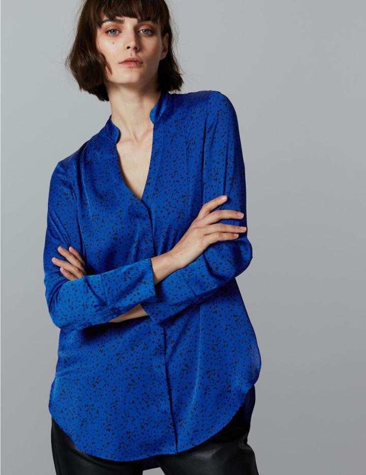 Marks & Spencer Printed Satin Notch Neck Long Sleeve Blouse Multi