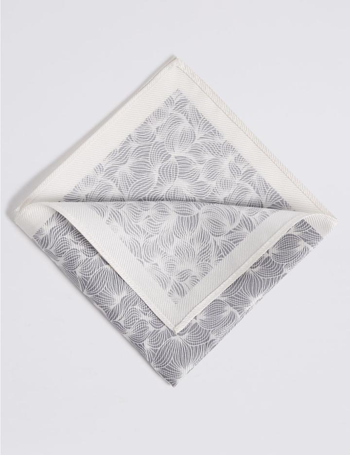 Marks & Spencer Pure Silk Floral Print Pocket Square Light Grey Mix
