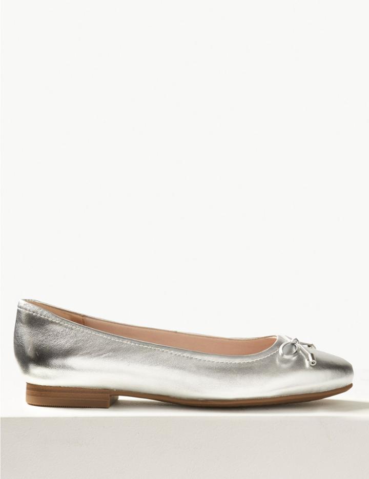 Marks & Spencer Wide Fit Leather Pumps Pewter