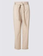 Marks & Spencer Pure Cotton Tie Waist Straight Leg Trousers Pink