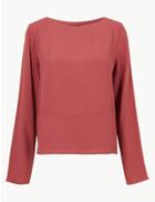 Marks & Spencer Round Neck Long Sleeve Shell Top Brandy