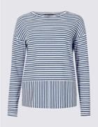 Marks & Spencer Striped Round Neck Long Sleeve T-shirt Ivory Mix