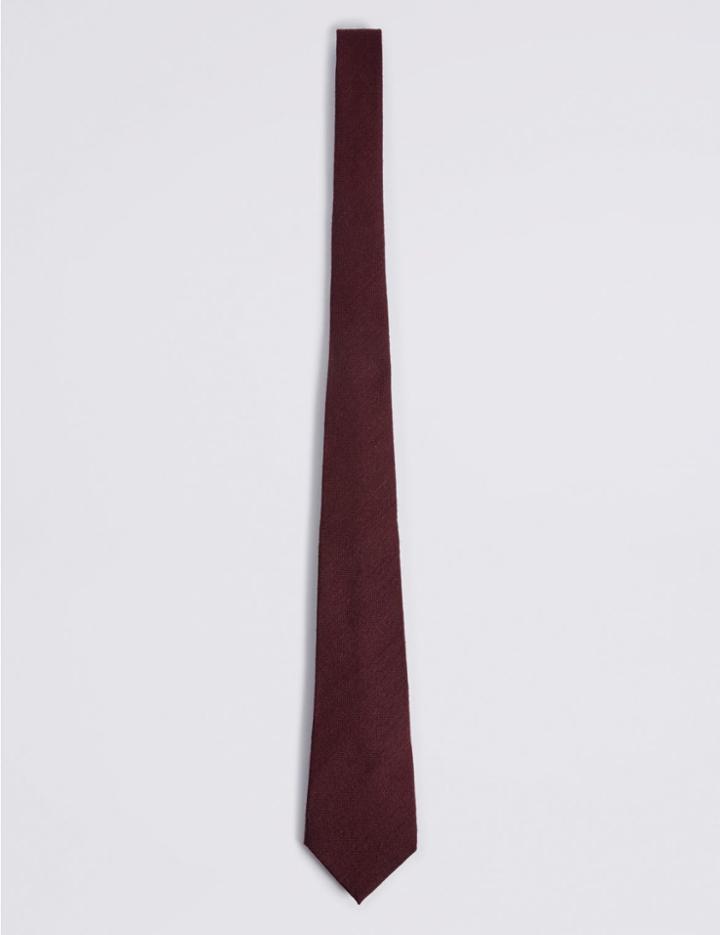 Marks & Spencer Silk Blend Textured Tie Burgundy