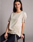 Marks & Spencer Drawstring Front Short Sleeve Top With Linen Champagne