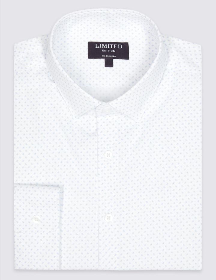 Marks & Spencer Pure Cotton Modern Slim Fit Shirt White Mix