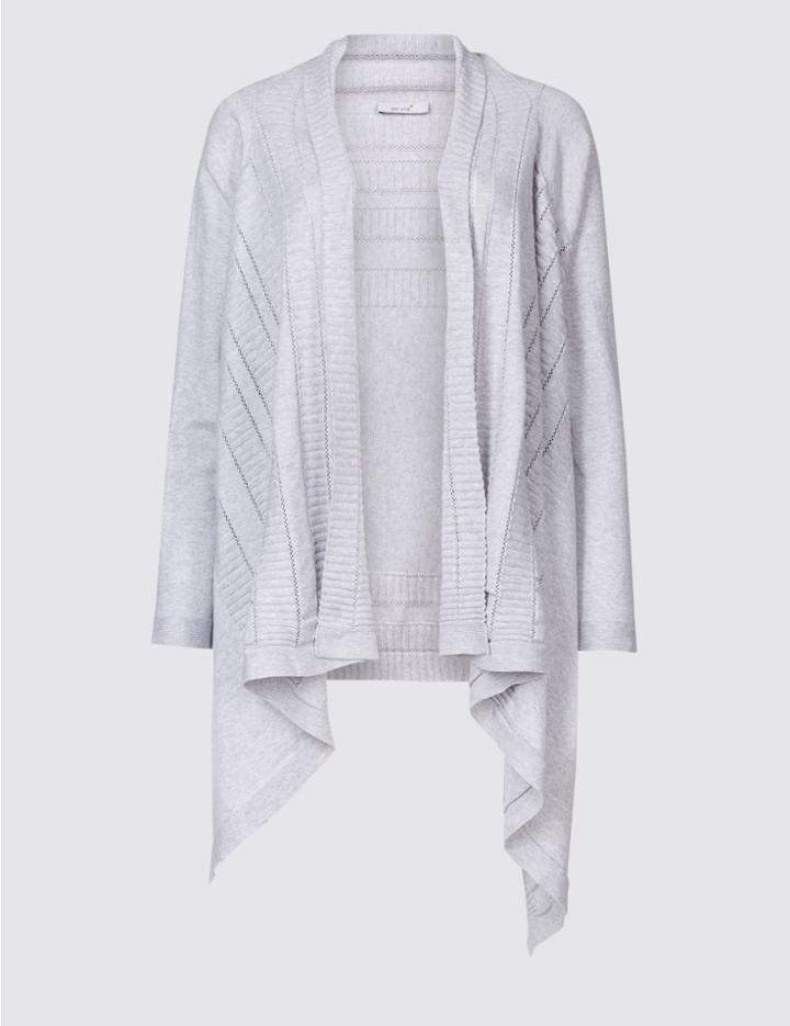 Marks & Spencer Pure Cotton Textured Open Front Cardigan Grey