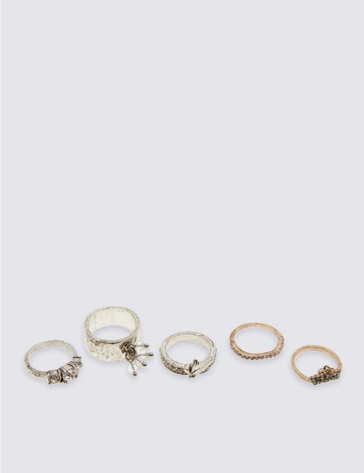 Marks & Spencer 5 Pack Diamant Rings Silver Mix