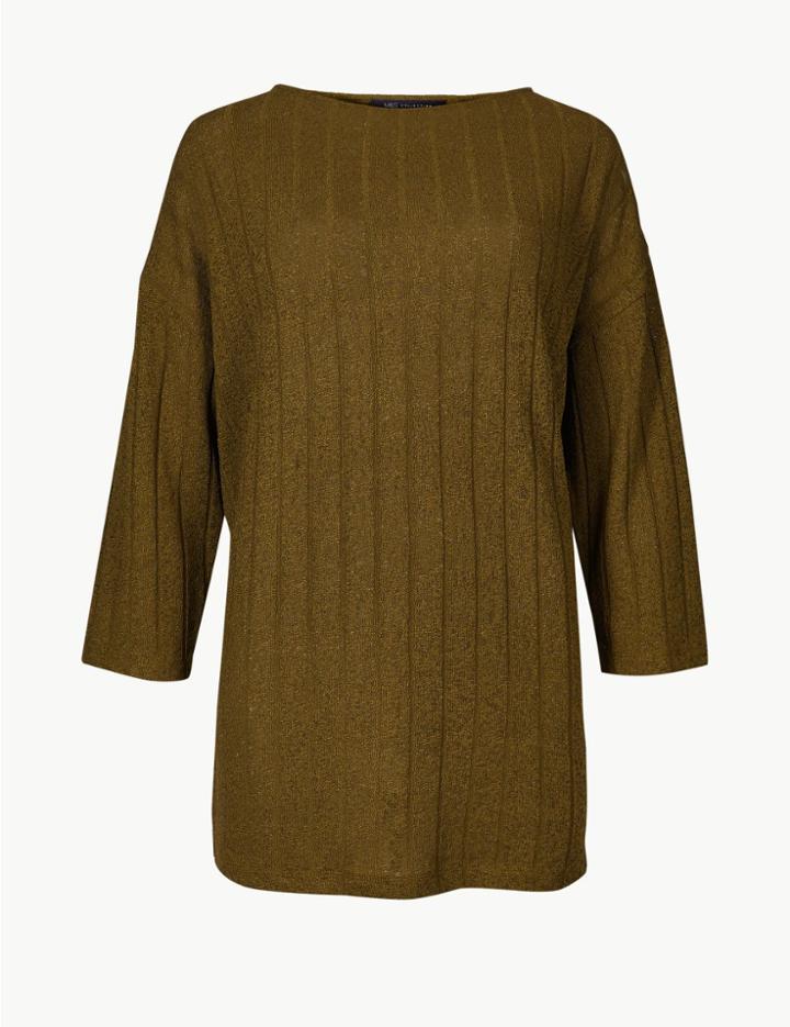 Marks & Spencer Shimmer Slash Neck 3/4 Sleeve Top Black