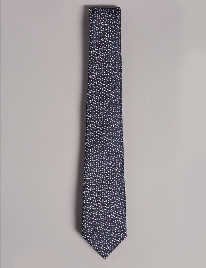 Marks & Spencer Pure Silk Textured Tie Blue Mix