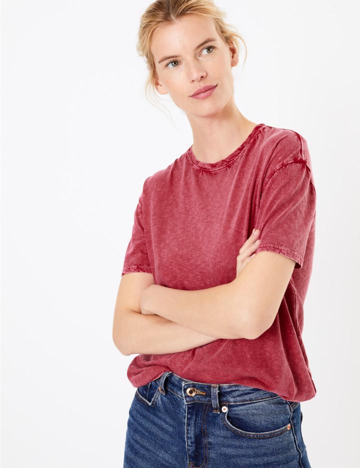 Marks & Spencer Vintage Wash Pure Cotton T-shirt Raspberry