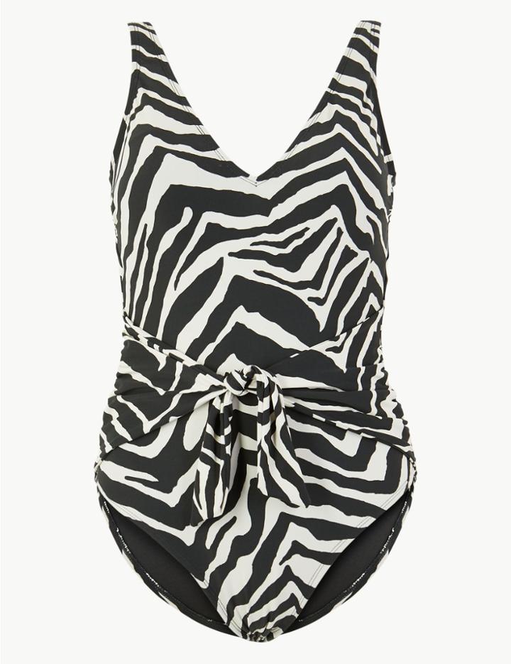 Marks & Spencer Secret Slimming&trade; Animal Print Wrap Swimsuit Black Mix