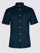 Marks & Spencer Easy Care Linen Rich Shirt With Pocket Navy
