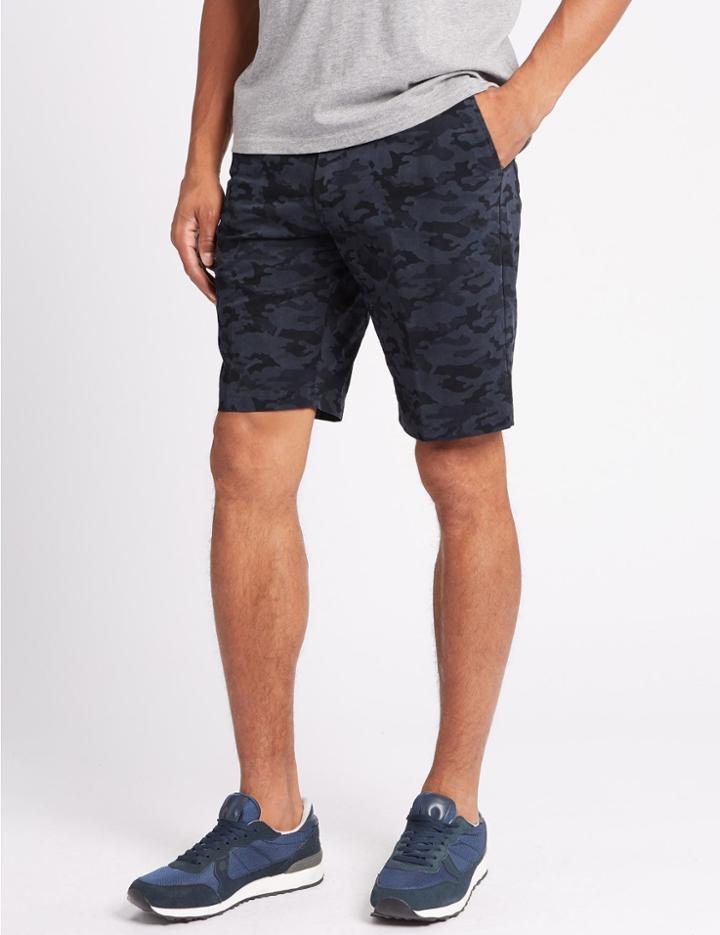 Marks & Spencer Pure Cotton Camo Print Shorts Blue Mix