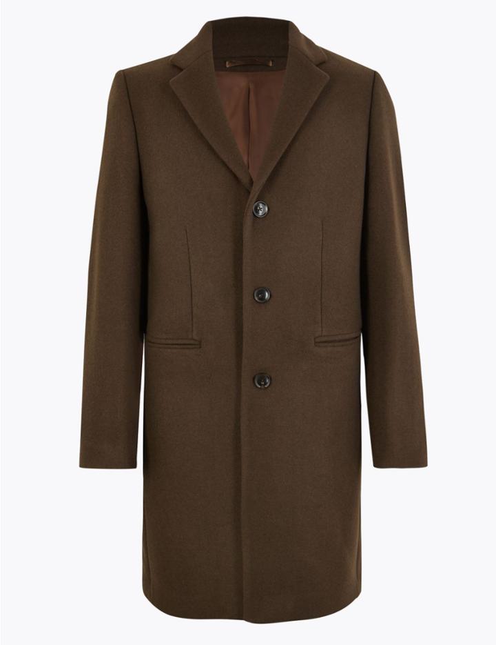 Marks & Spencer Single Breasted Longline Overcoat Coffee