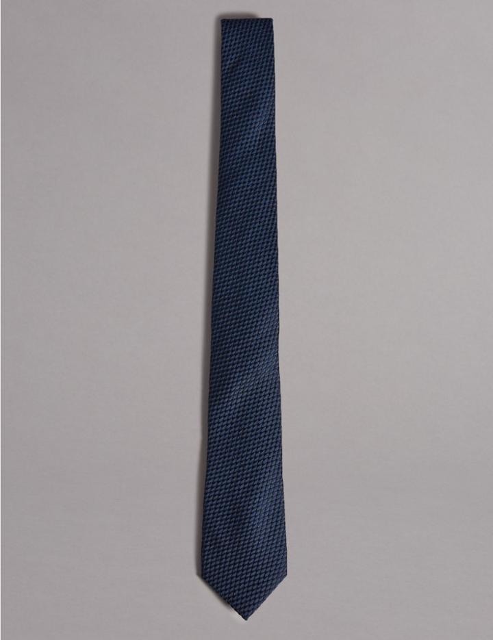 Marks & Spencer Silk Rich Embossed Waffle Tie Navy