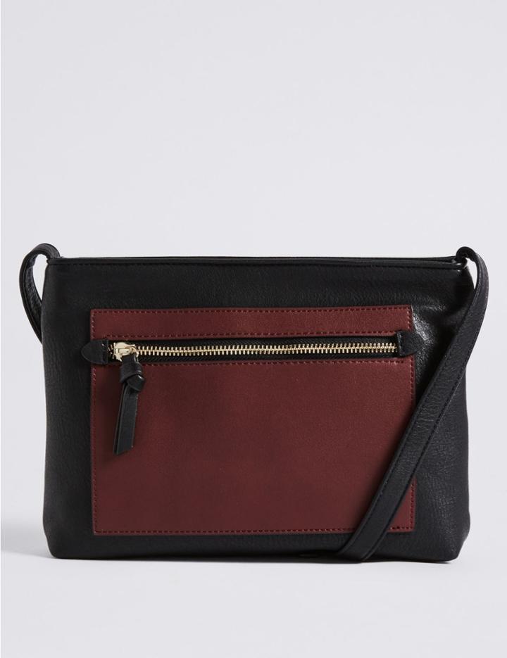 Marks & Spencer Faux Leather Colour Block Across Body Bag Black Mix