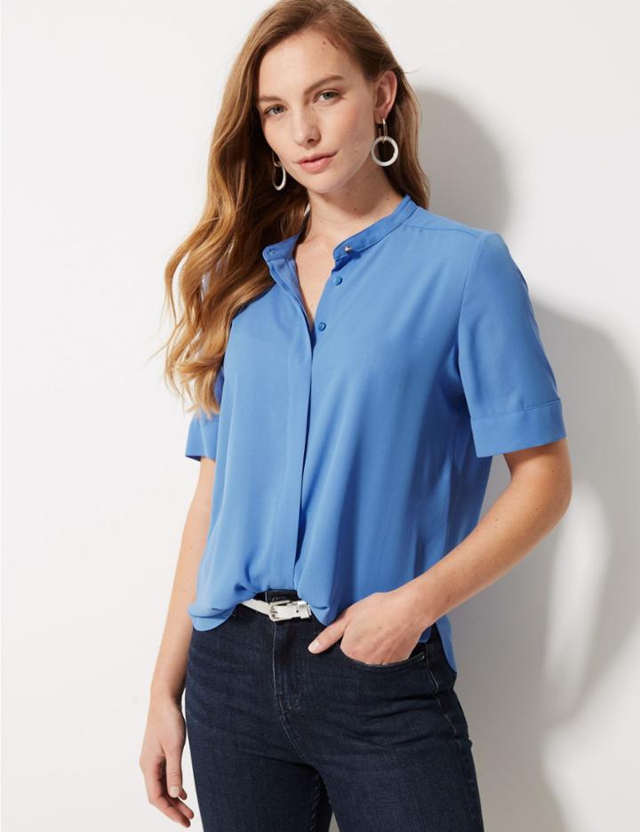 Marks & Spencer Button Detailed Blouse Cornflower