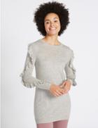 Marks & Spencer Round Neck Ruffle Sleeve Longline Jumper Grey Marl
