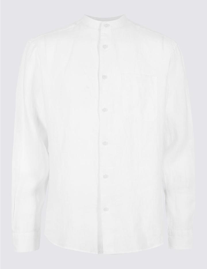 Marks & Spencer Easy To Iron Pure Linen Shirt With Pocket White