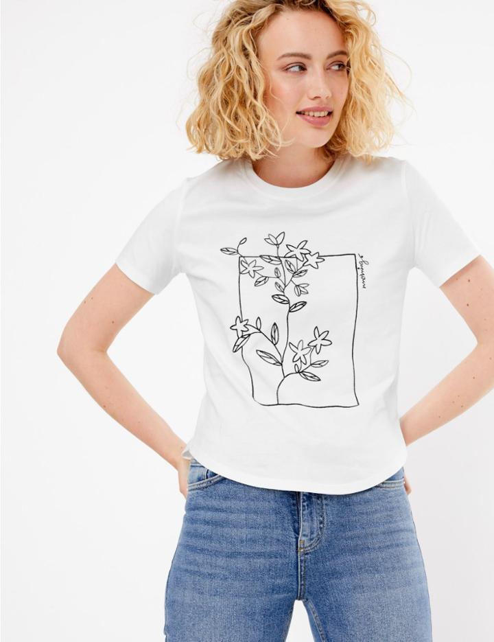 Marks & Spencer Pure Cotton Flower Embroidered T-shirt White Mix