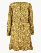 Marks & Spencer Floral Mini Waisted Dress Yellow Mix
