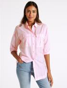 Marks & Spencer Pure Cotton Striped Long Sleeve Shirt Pink Mix