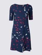 Marks & Spencer Petite Short Sleeve Swing Dress Navy Mix