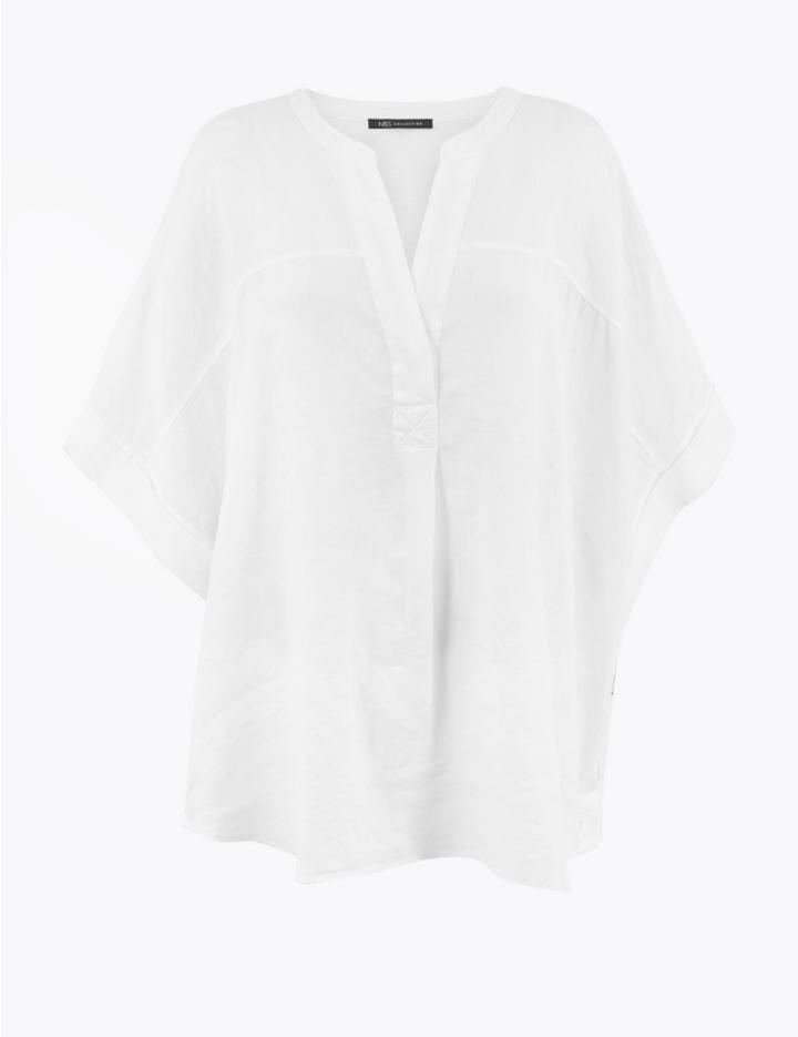 Marks & Spencer Curve Oversized Pure Linen Blouse White