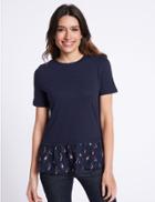 Marks & Spencer Cotton Rich Jacquard Print T-shirt Navy Mix