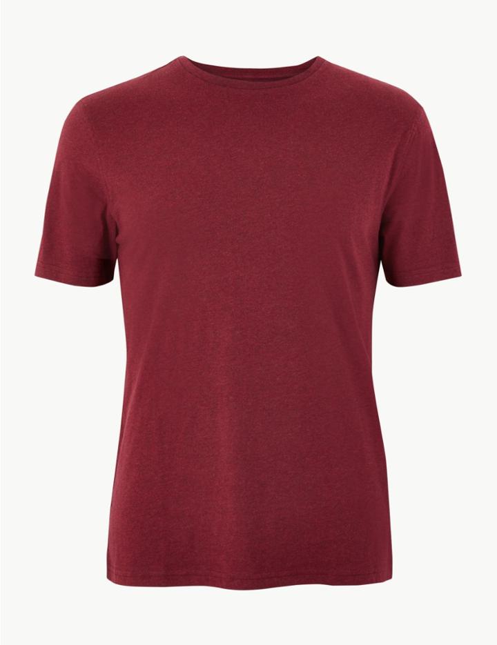 Marks & Spencer Pure Cotton Crew Neck T-shirt Plum